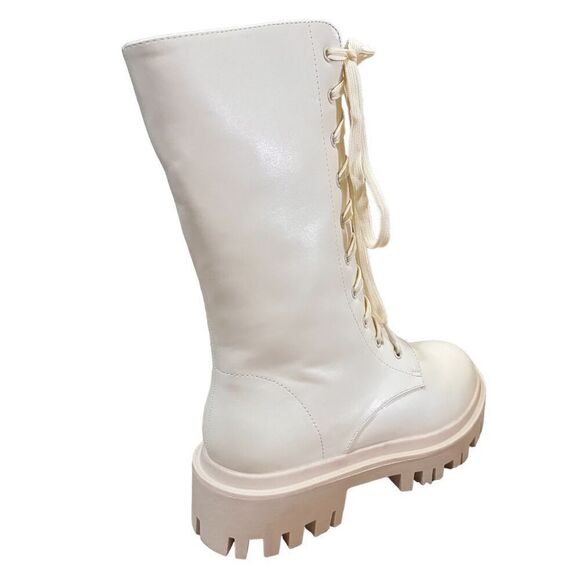 NWT Public Desire Ecru Beau Combat Boots Vegan Leather Treaded Soles Womens 6 - Picture 4 of 10